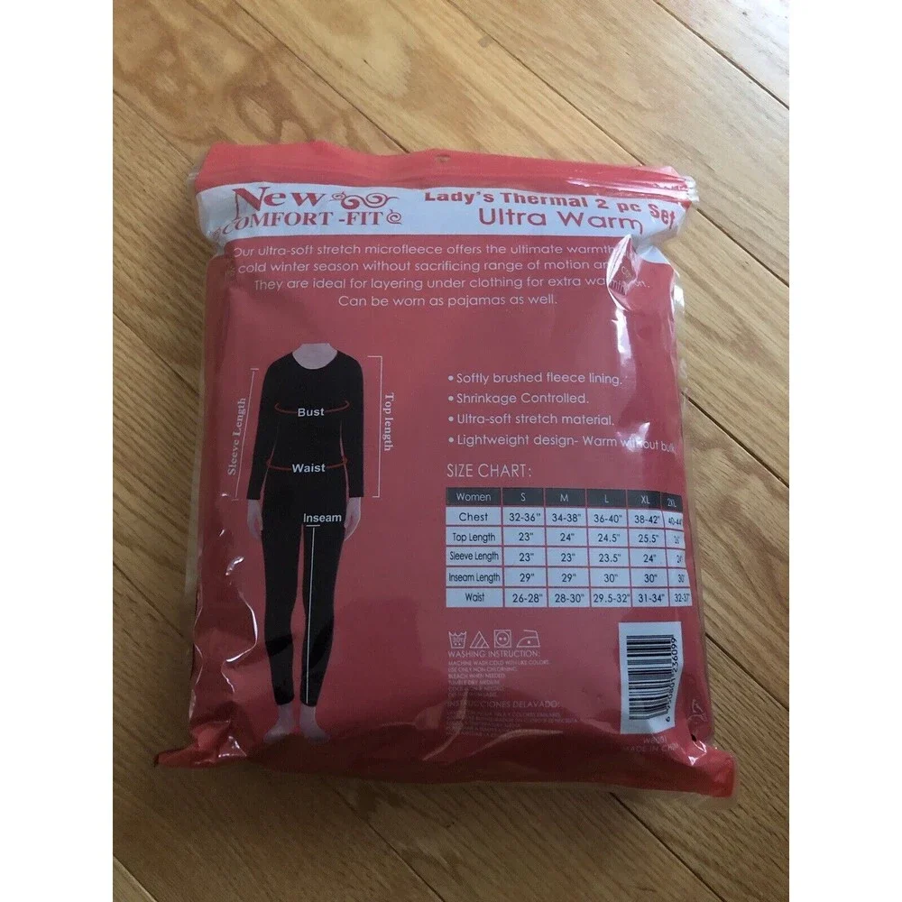 Women's Black Microfiber Fleece Lined 2 Piece‎ Pajama Set Medium